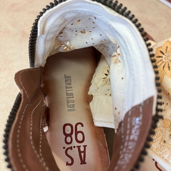 A.S.98 Leather Milk Peep Toe Wedge Espadrilles Sandal - Picture 11 of 16